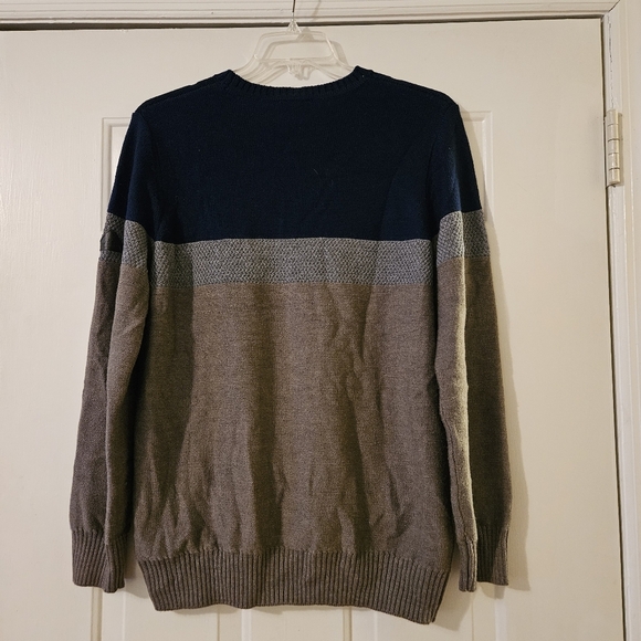 Kathmandu Mens 100% Merino Wool Sweater Size Large Blue Khaki Colorblock - Picture 3 of 7